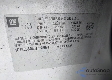 2017 Chevrolet Cruze Ls Auto z USA, uszkodzony, nr VIN 1G1BC5SM2H7146991